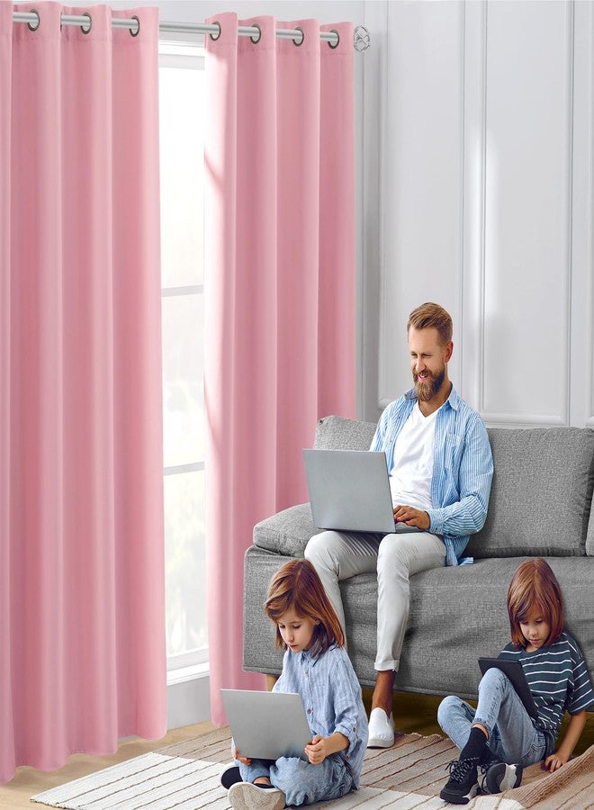 HOMEIDEAS Baby Pink Blackout Curtains for Kids, 52 X 96 Inch Length 2 Panels Set, Room Darkening Curtains for Girl's Room, Soundproof Thermal Grommet Window Curtains for Living Room - Image 2